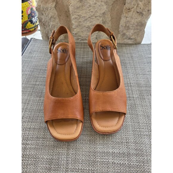 Söfft Tan Leather Slingback Wedge Sandals Women’s Size 11M | Open Toe Comfort Sh - Picture 1 of 9